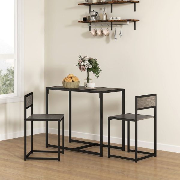HOMCOM 3 Piece Dining Table Set with Metal Frame Grey Wood-Effect - Image 2