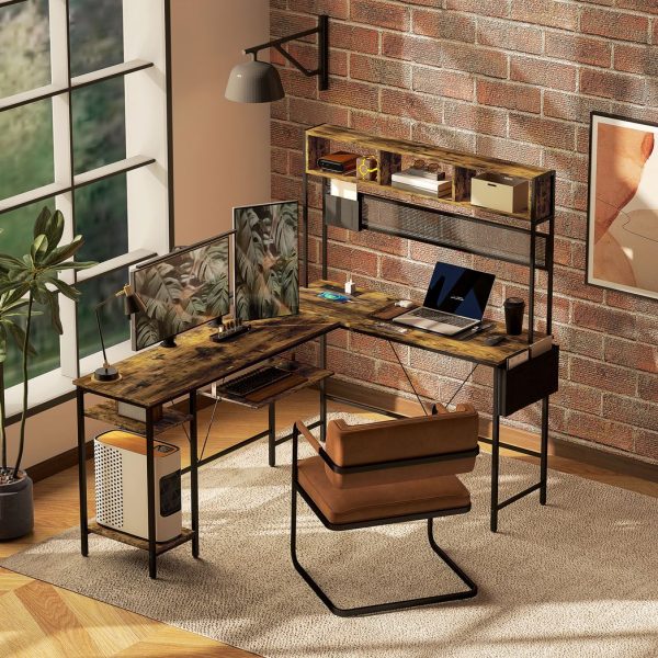 HOMCOM Reversible Corner Desk w/ USB Port, Long Computer Desk for 2 Person - Image 2