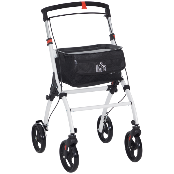 HOMCOM Folding Upright Rollator Walker with Storage Bag, Tray, White - Image 2