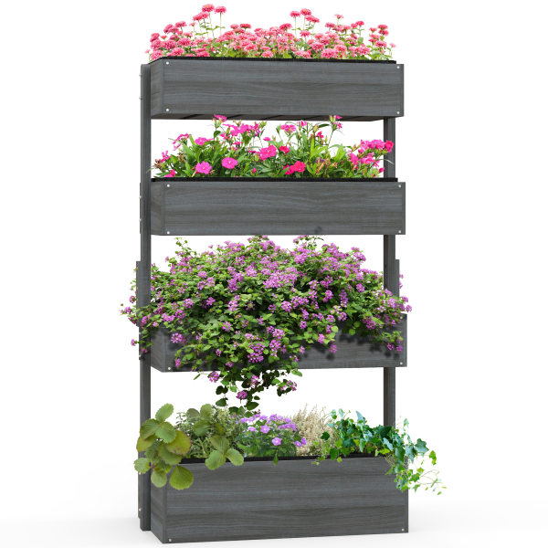 Outsunny Raised Garden Bed Wooden Plant Stand Grey - Image 2