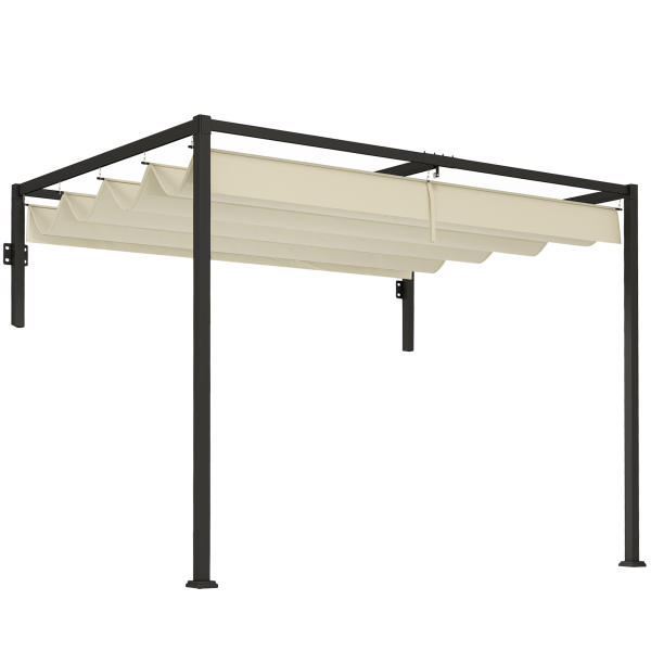 Outsunny 2 x 3(m) Wall Mounted Pergola with Retractable Roof, Khaki - Image 2