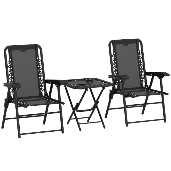 Outsunny 3 Pieces Folding Garden Bistro Set with Cup Holders, Black - Image 2