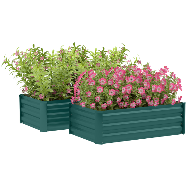 Outsunny Set of 2 Galvanised Raised Garden Bed, Green - Image 2