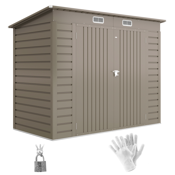 Outsunny 8 x 4FT Metal Garden Storage Shed with Double Doors, Light Grey - Image 2