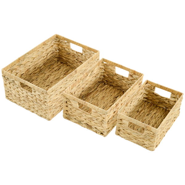 HOMCOM Set of 3 Wicker Storage Baskets, Woven Baskets with Handles, Natural - Image 2