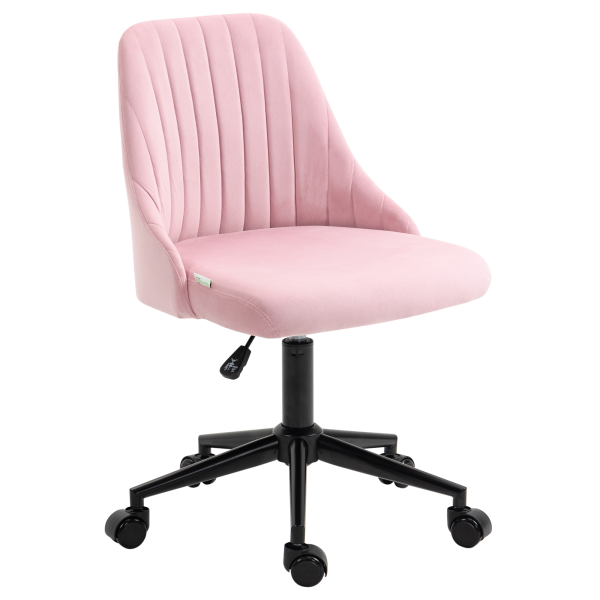 Vinsetto Velvet Office Chair with Adjustable Height and Wheels, Pink - Image 2