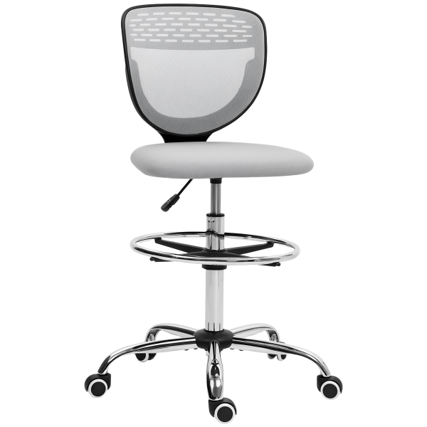 Vinsetto Draughtsman Chair, Office Chair with Wheels, Light Grey - Image 2