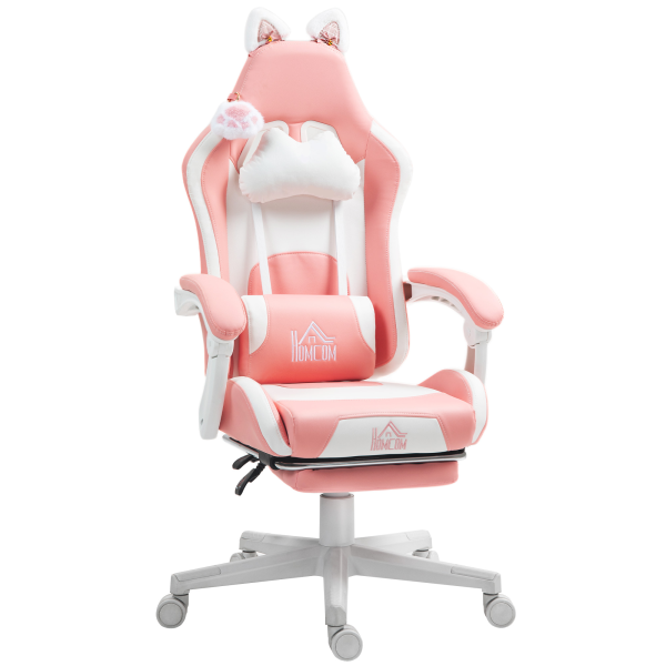 HOMCOM Gaming Chair with Footrest, Reclining Computer Chair, Pink - Image 2