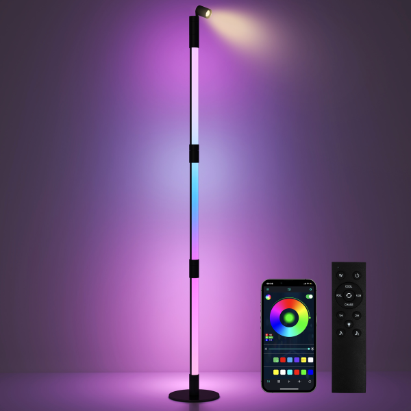 HOMCOM LED Floor Lamp, Corner Floor Lamp App & Remote Control Dark Grey - Image 2