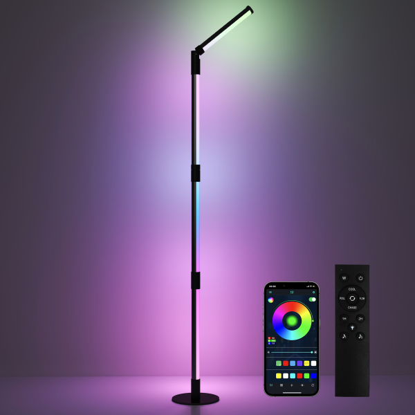HOMCOM LED Floor Lamp, Corner Floor Lamp with App & Remote Control Dark Grey - Image 2