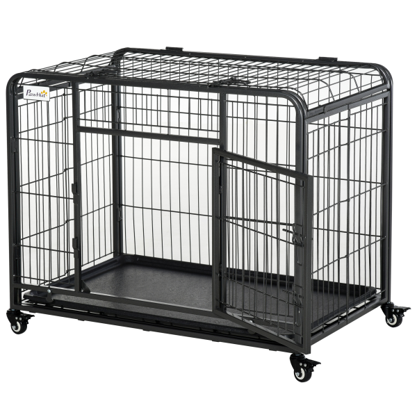 PawHut 69.5x94cm Metal Dog Cage Kennel w/ Locking Door & Wheels Medium Pets - Image 2