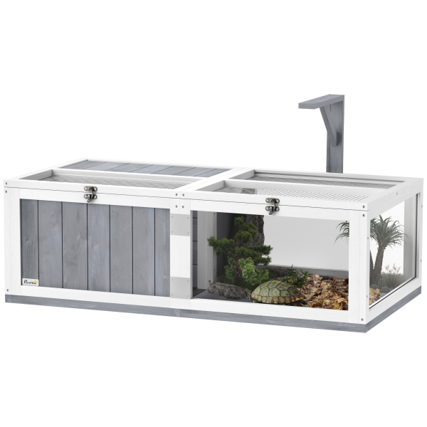 PawHut Wooden Tortoise House with Lamp Holder, Clear Observation Windows - Image 2