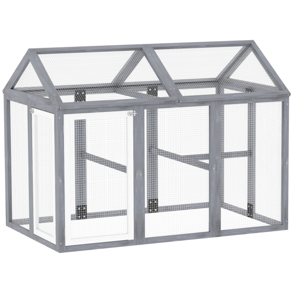 PawHut Chicken Run, Wooden Chicken Coop w/ Combinable Design - Grey - Image 2