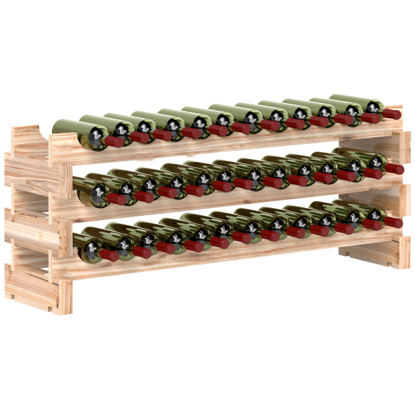HOMCOM 36 Bottle Shelf Wine Rack Holder Standing Holds Storage Fir Wood Cellar - Image 2