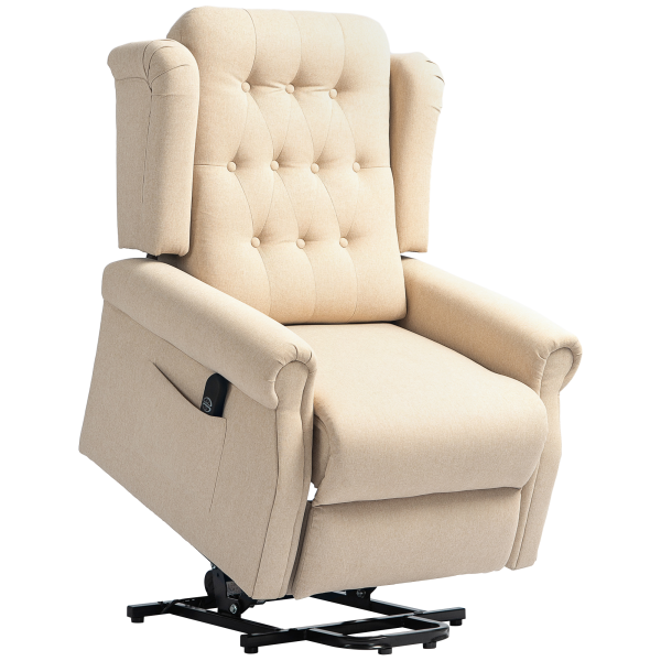 HOMCOM Power Lift Recliner Armchair with Wingback, Button Tufted, Beige - Image 2
