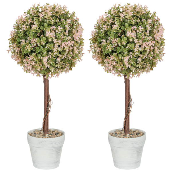 HOMCOM Set of 2 Decorative Artificial Plants, Cream White - Image 2