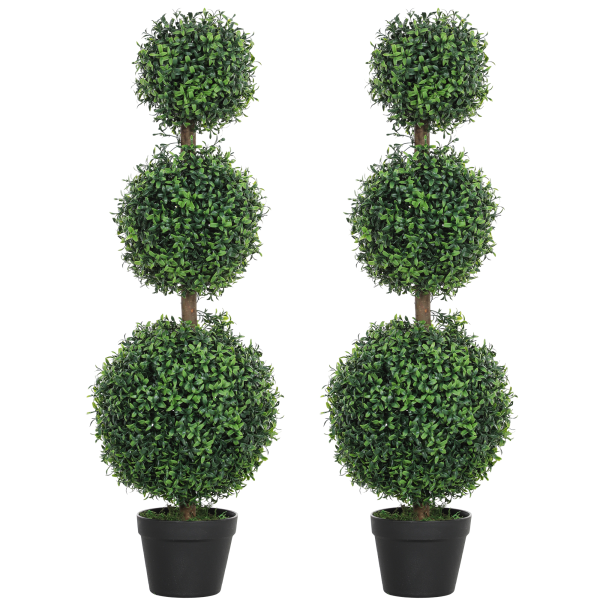 HOMCOM Set of 2 Decorative Artificial Plants Boxwood Trees in Pot, Green - Image 2