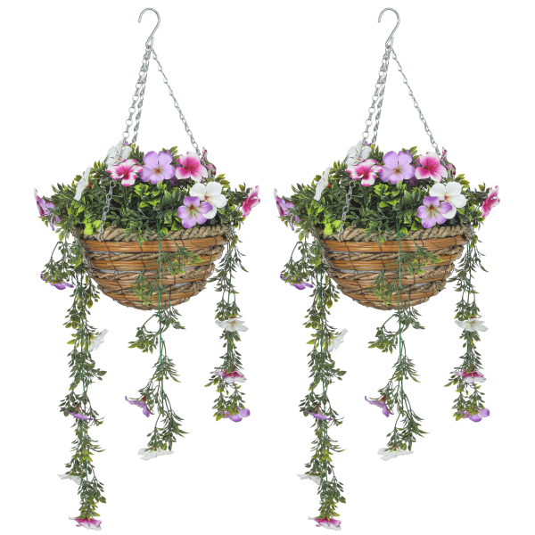 HOMCOM Set of 2 Artificial Plants, Azalea Flowers in Basket - Image 2