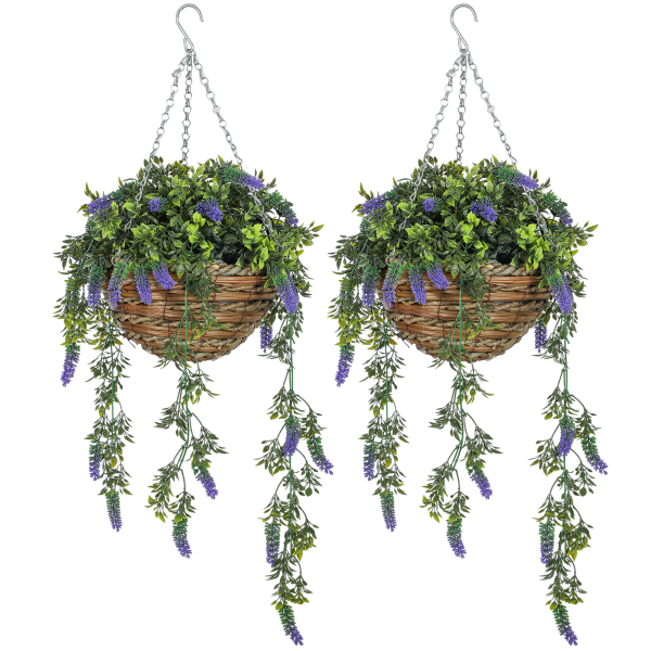 HOMCOM Set of 2 Artificial Plants, Lavender Flowers in Basket, Purple - Image 2