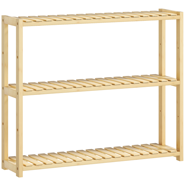 HOMCOM 3-Tier Bamboo Bathroom Storage Shelf with Adjustable Rack, Natural - Image 2