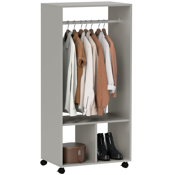HOMCOM Open Wardrobe Clothes Rail Bedroom Clothes Storage Rod Shelves Grey - Image 2