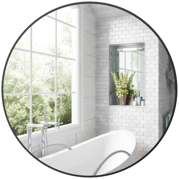 HOMCOM Round Bathroom Mirror, Modern Wall Mirror with Steel Frame, Black - Image 2