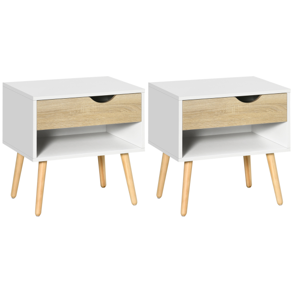 HOMCOM Set of 2 Bedside Table with Drawer & Shelf, Nightstand for Bedroom - Image 2