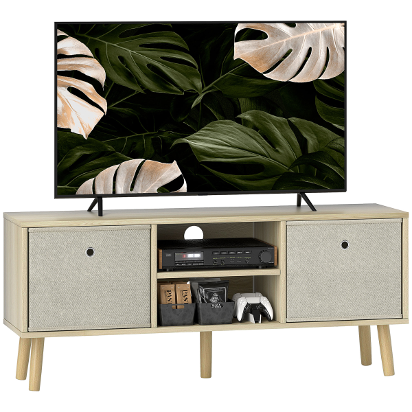 HOMCOM Modern TV Cabinet Stand w/ Shelves & Drawers, Bedroom Natural - Image 2