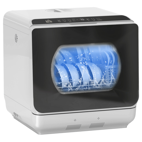 HOMCOM Worktop Dishwasher w/ 4 Place Settings 6 Programs, Silver Tone - Image 2