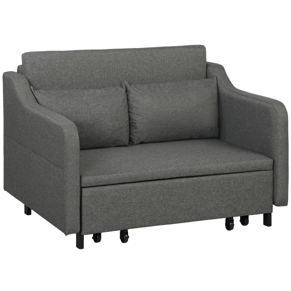 HOMCOM Pull Out Sofa Bed, Fabric 2 Seater Sofa Couch for Living Room, Grey - Image 2