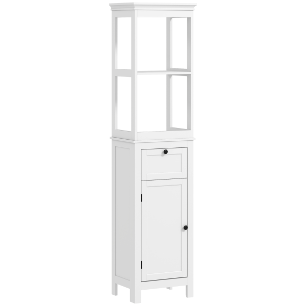 HOMCOM Slim Bathroom Storage Cabinet with Open Shelves and Drawer, White - Image 2