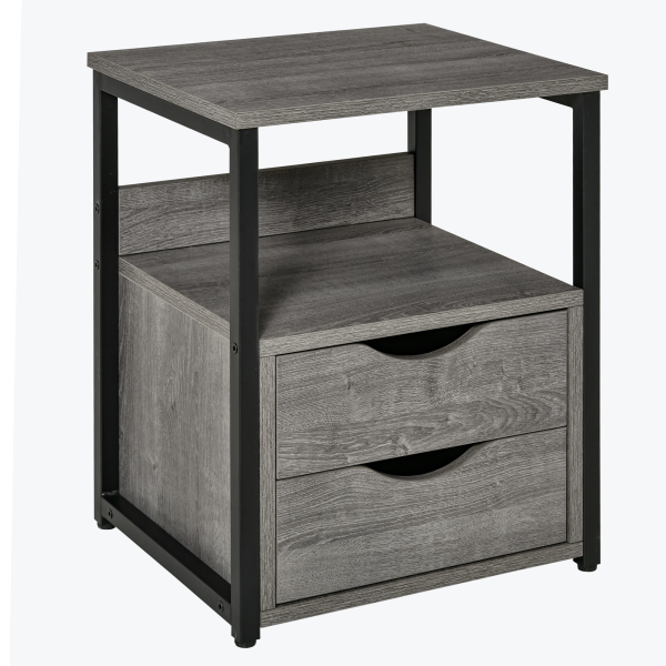 HOMCOM End Table Bedside Desk Slim Storage Cabinet with Shelf Grey - Image 2