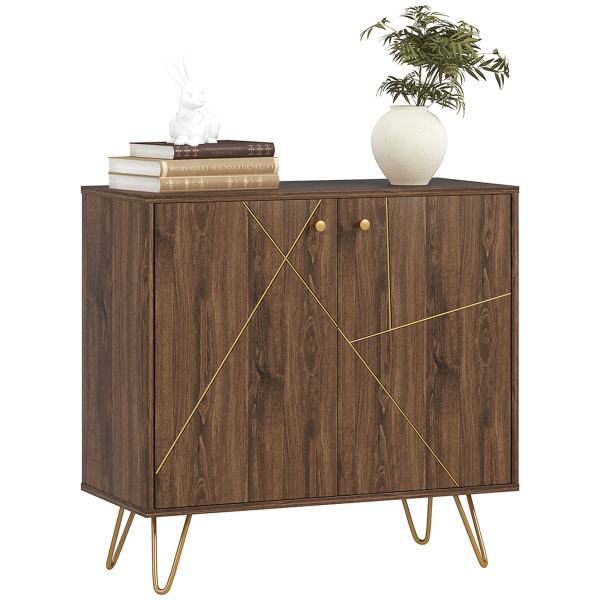 HOMCOM Sideboard Storage Cabinet with Luxurious Steel Lines Steel Legs Brown - Image 2