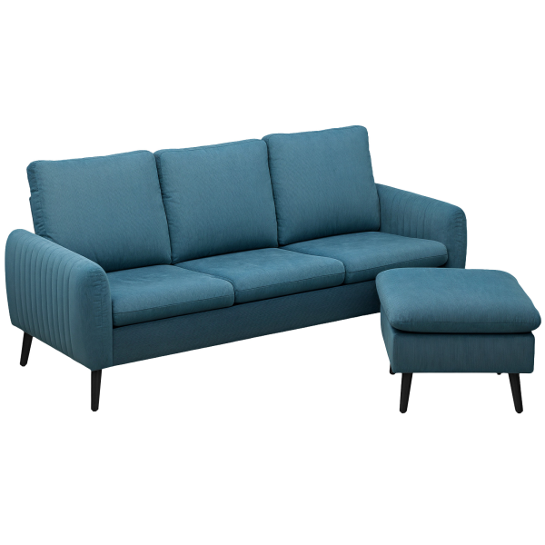 HOMCOM 3 Seater Corner Sofa Couch Settee with Chaise Lounge, Blue - Image 2