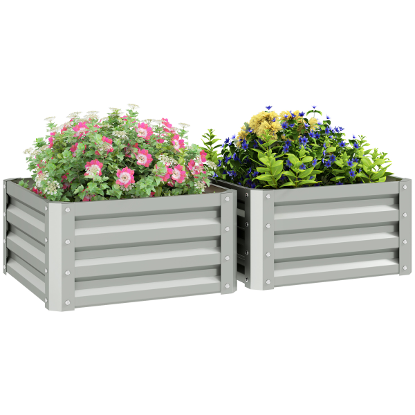Outsunny Set of 2 Raised Garden Bed Galvanised Planter Box, Light Grey - Image 2