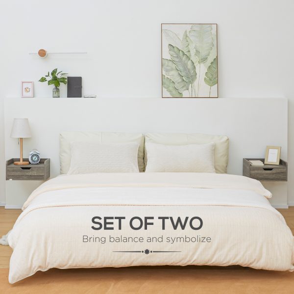 HOMCOM Floating Nightstand Set of 2, Nightstand with Drawer - Image 4