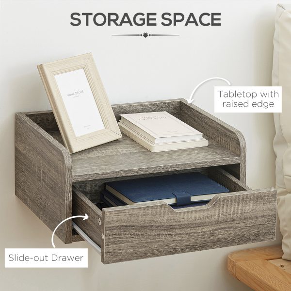 HOMCOM Floating Nightstand Set of 2, Nightstand with Drawer - Image 6