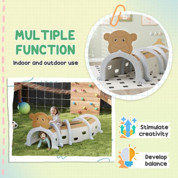AIYAPLAY Kids Play Tunnel for Crawl and Climb, Monkey Design, Brown - Image 3