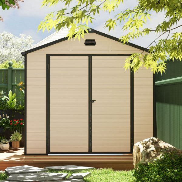 Outsunny 8 x 6ft Garden Shed Storage w/ Foundation Kit, Vents, Cream White - Image 8