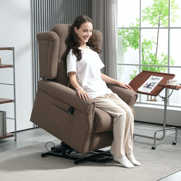 HOMCOM Power Lift Recliner Armchair with Wingback, Button Tufted, Brown - Image 2