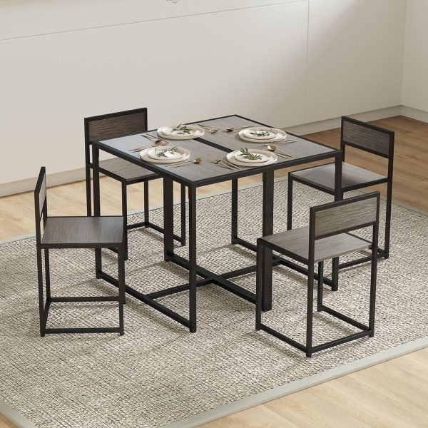 HOMCOM 3 Piece Dining Table Set with Metal Frame Grey Wood-Effect - Image 8