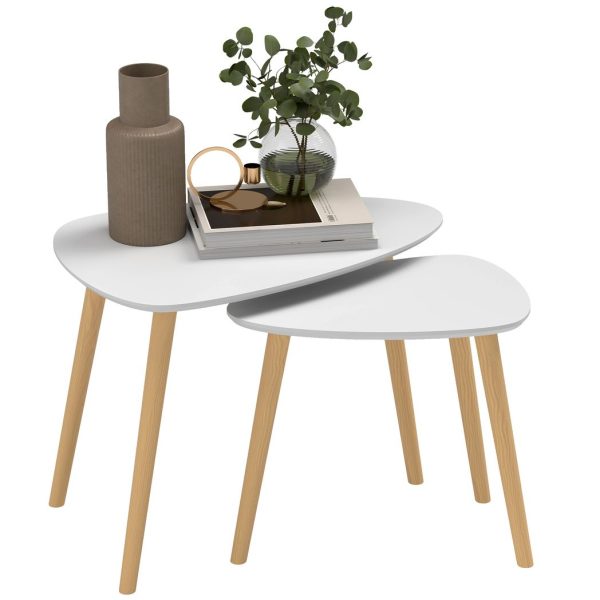 HOMCOM Side Table Set of 2, Modern End Coffee Bedside Tables Grey Natural