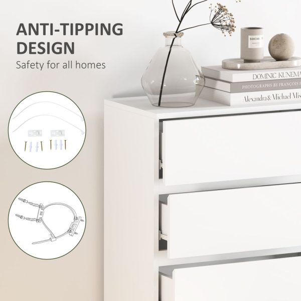 HOMCOM Bedroom Chest of Drawers, 5 Drawers Dresser, Drawer Unit, White - Image 4