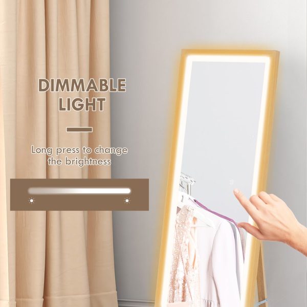 HOMCOM Dimming Full Length Mirror w/ Lights Standing Leaning Wall Mount Oak - Image 4