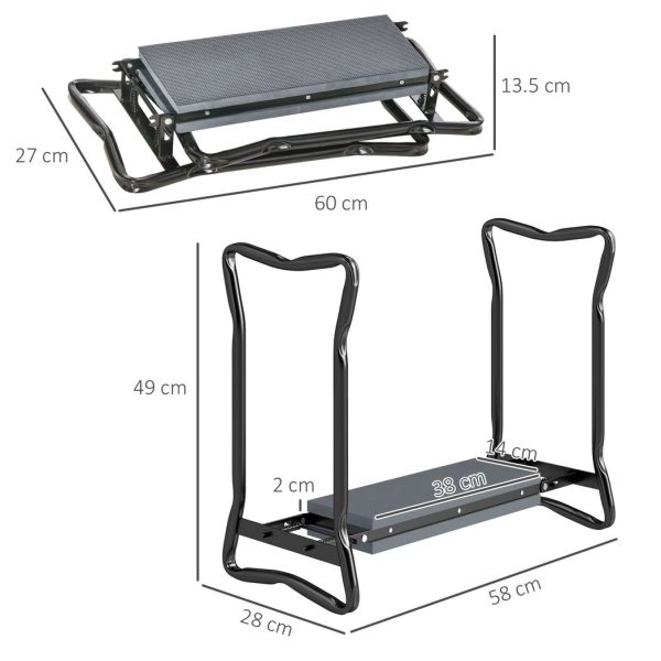Outsunny 2 In1 Folding Garden Kneeler Foam Chair Pad Support Bench, Grey - Image 5