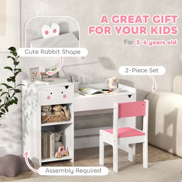 PawHut Kids Desk and Chair Set, Toddler Table and Chair Set, Rabbit Themed - Image 3