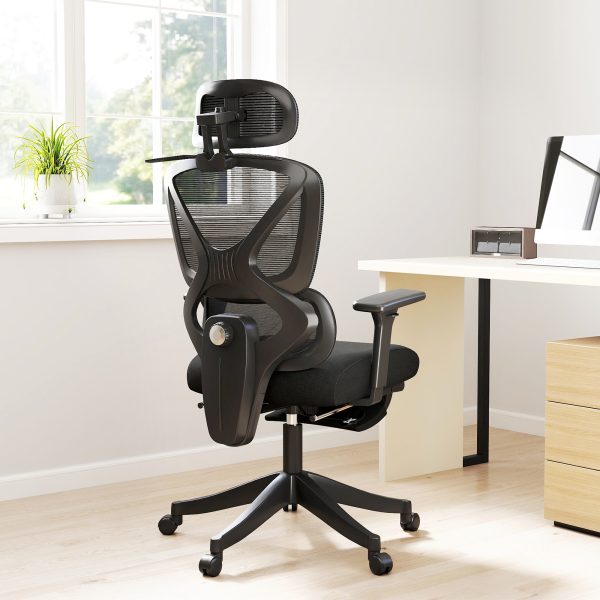 HOMCOM Ergonomic Office Chair, Recliner Computer Chair with Footrest, Black - Image 2