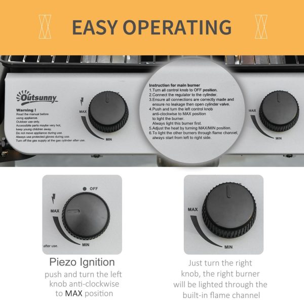 Outsunny Propane Gas Barbecue Grill 2 Burner Cooking BBQ 5.6 kW w/ Side Shelves - Image 4