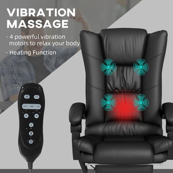 Vinsetto PU Leather Vibration Massage Office Chair with Heat, Black - Image 3
