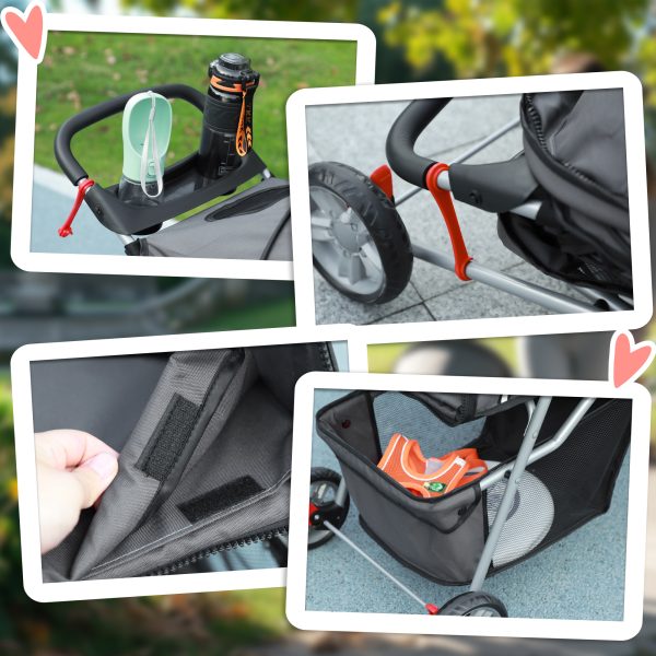 PawHut Pet Stroller Pushchair Carrier for Cat Puppy with 3 Wheels Dark Grey - Image 8